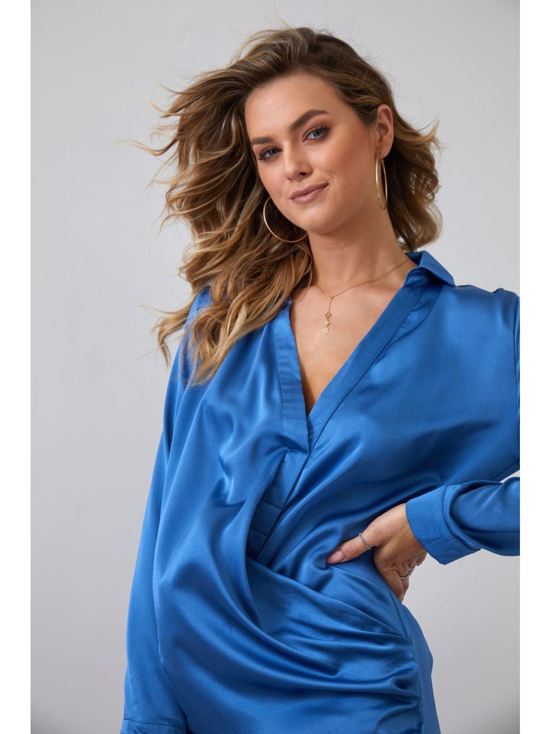 Rochie cămașă cu volane indigo FG641 - Magazin online - Boutique